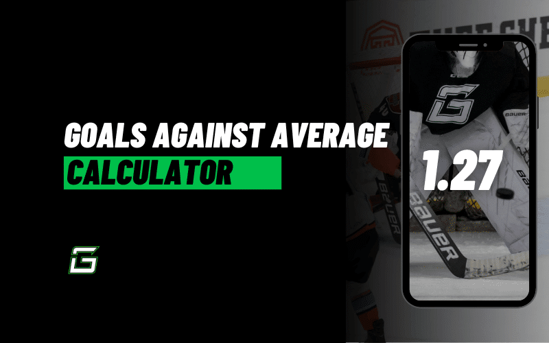 The graphic shows a sample Goals Against Average calculated with our Goals Against Average (GAA) Calculator