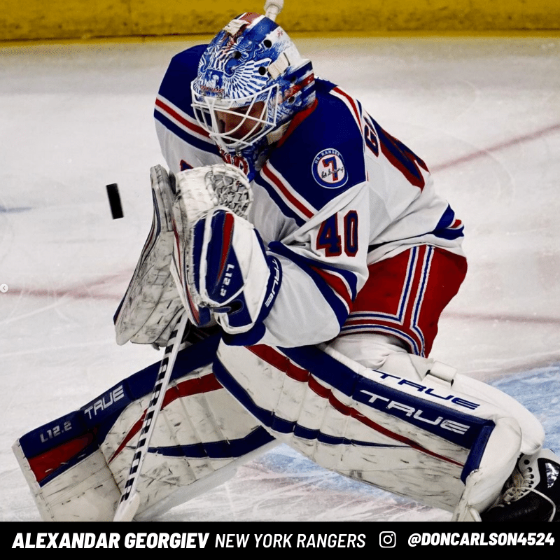 New York Rangers Alexandar Georgiev Fanatics Authentic Game-Used White Goalie  Pads from the 2018-19 NHL Season