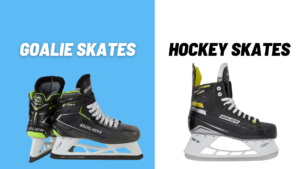 Image shows the difference in goalie skates vs hockey skates