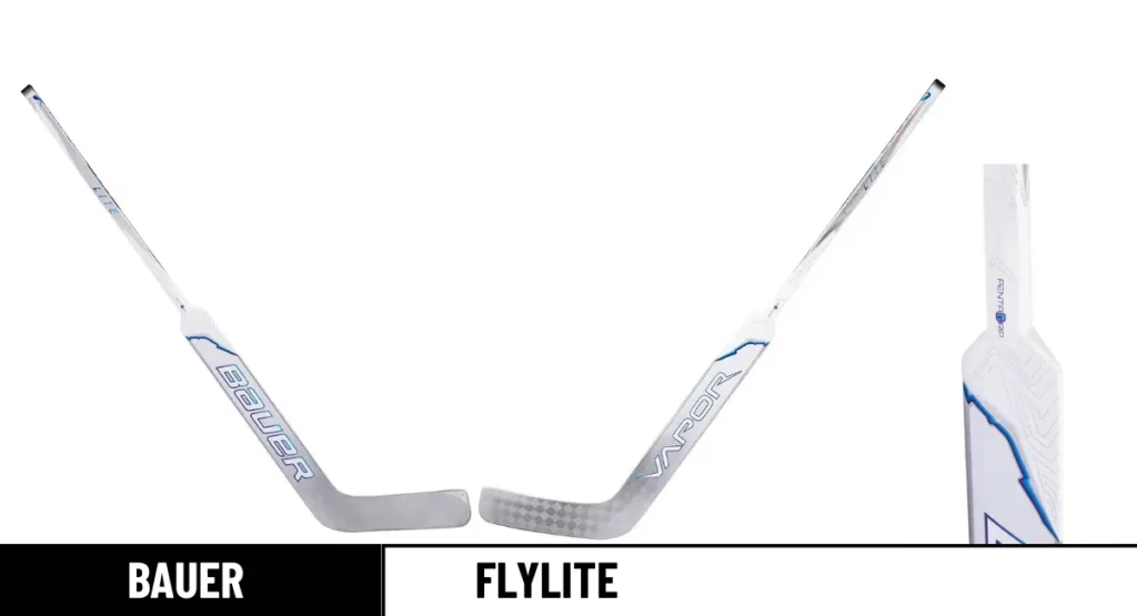 bauer flylite top hockey goalie stick front, back and grip angles_result
