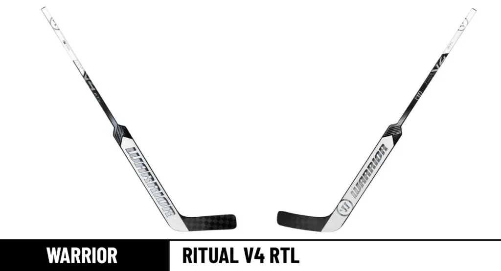 warrior ritual v4 rtl hockey goalie stick front and back angles